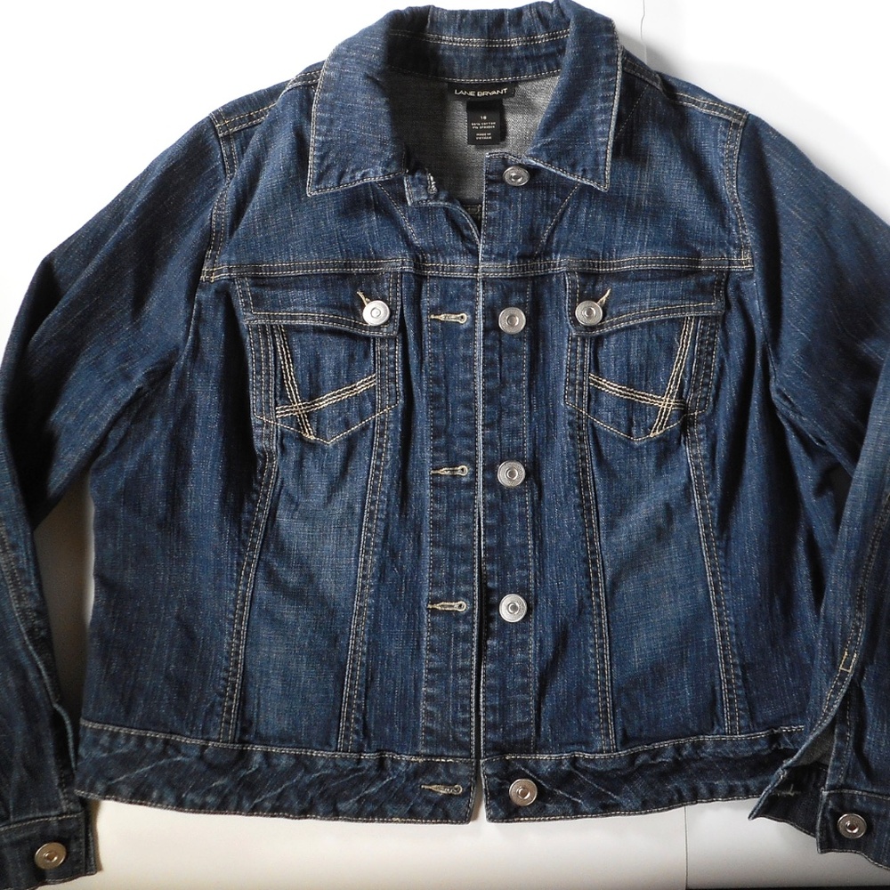 Lane Bryant Trucker Denim Jean Jacket Women 18 XXL Boho Western LS Stretch Moto